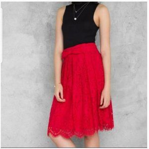Francesca's Alya Red Lace Midi Skirt
